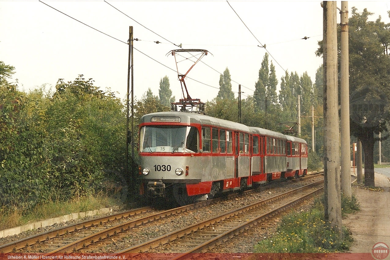 Foto des Tatra-Zuges 1030/150/1031 in Merseburg, Naumburger Straße