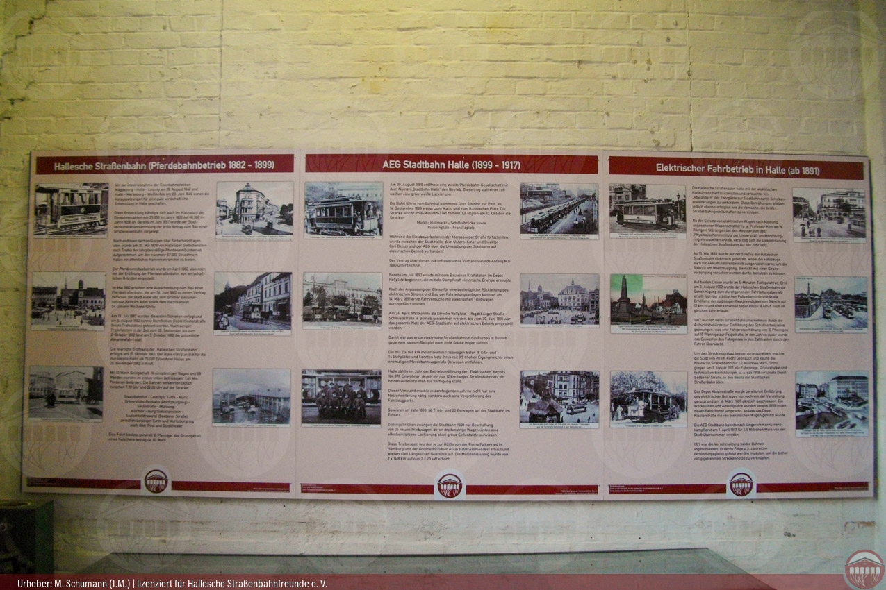 Foto der neu gestalteten Geschichts-Wandtafeln im historischen Straßenbahndepot